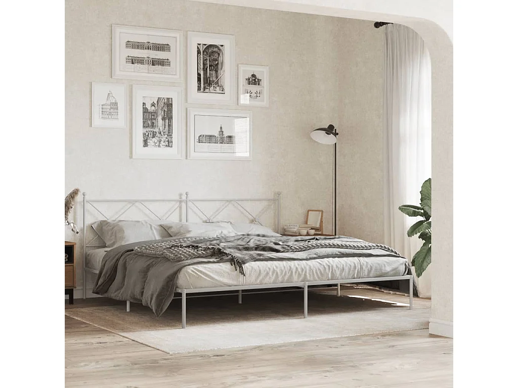 Cama com cabeceira 200x200 cm metal branco PT184258