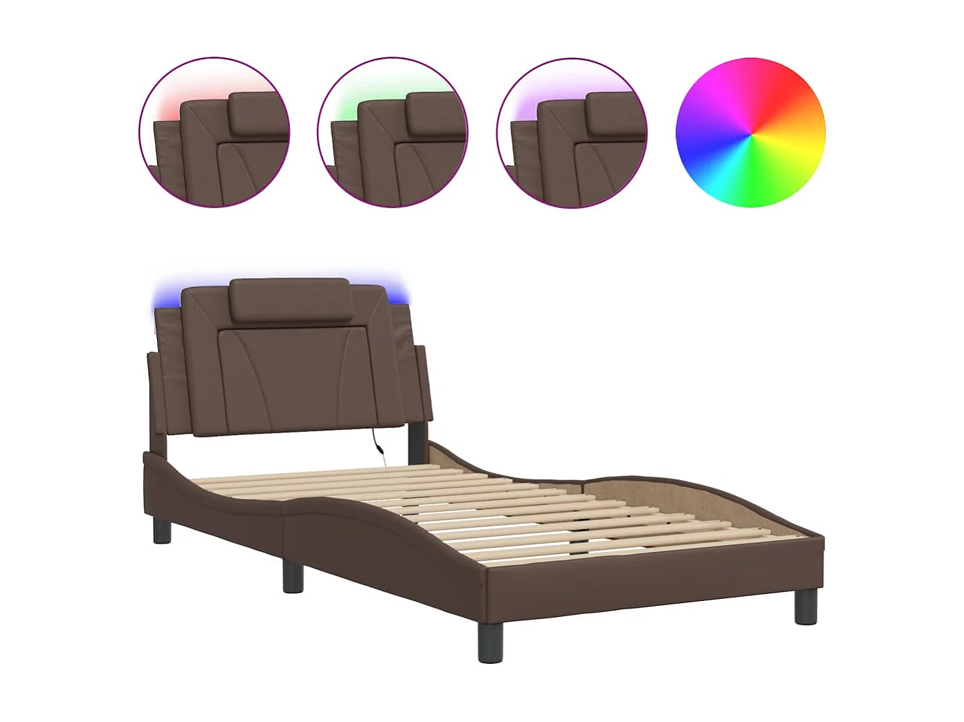 Lit simple avec lumières LED marron 100x200 cm similicuir FR25944