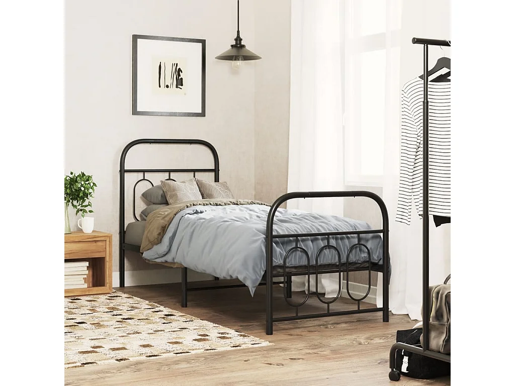 Cama com cabeceira e pés 75x190 cm metal preto PT806962