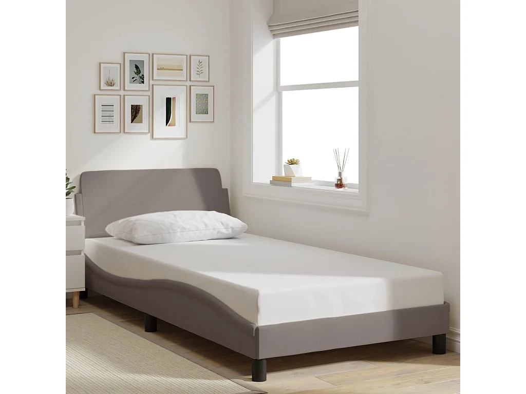 Cama individual- 100x200 cm con cabecero de tela gris taupe ES664178