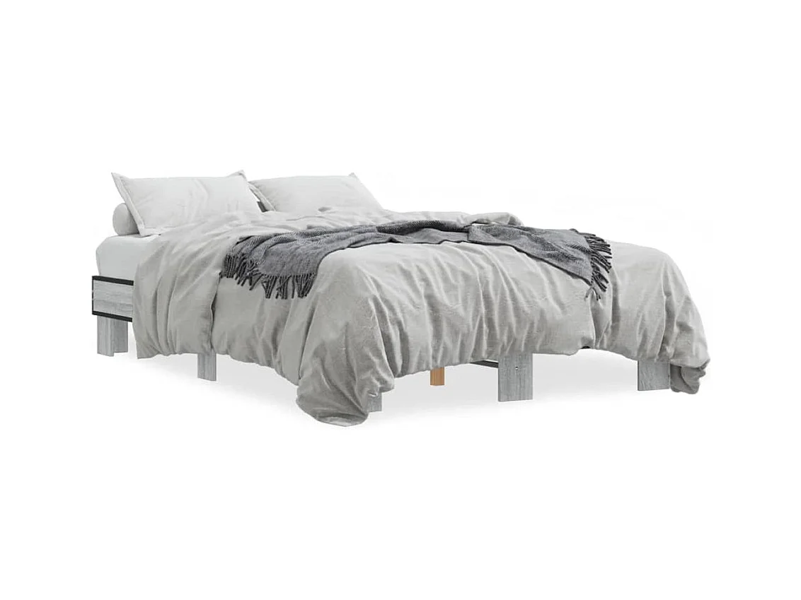 Bedframe bewerkt hout metaal grijs sonoma eiken 120x200 cm BE105669