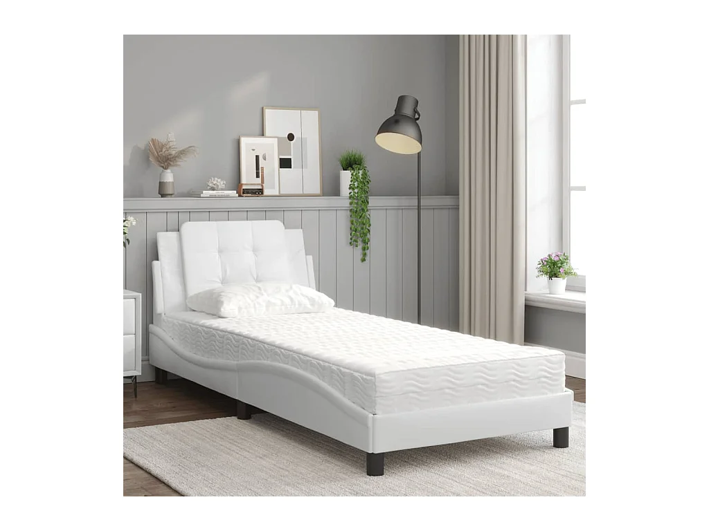 Lit adulte + matelas blanc 80x200 cm similicuir FR61351
