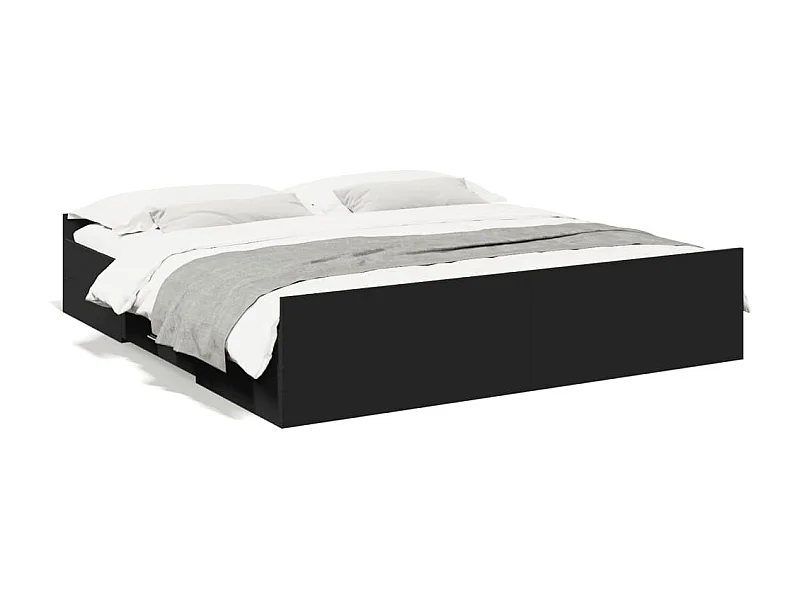 Lit double avec tiroirs noir 200x200 cm bois d'ingénierie FR28287