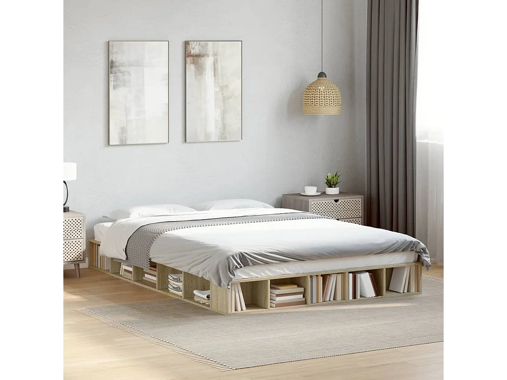 Lit double chêne sonoma 140x200 cm bois d'ingénierie FR60320