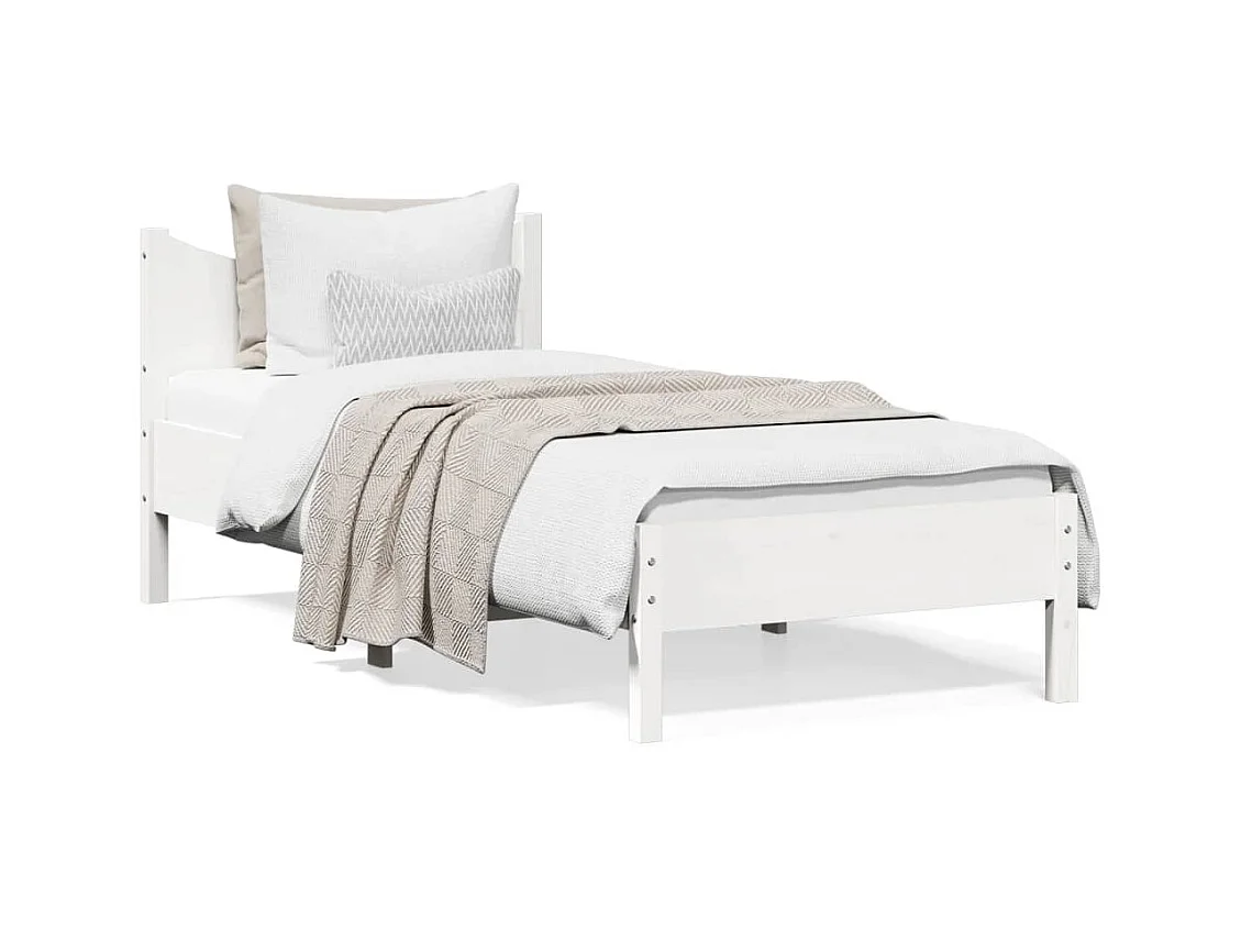 Lit simple blanc 90x200 cm bois de pin massif FR41702