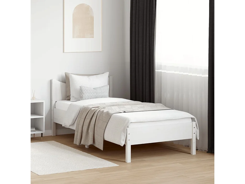 Lit simple blanc 90x200 cm bois de pin massif FR41702