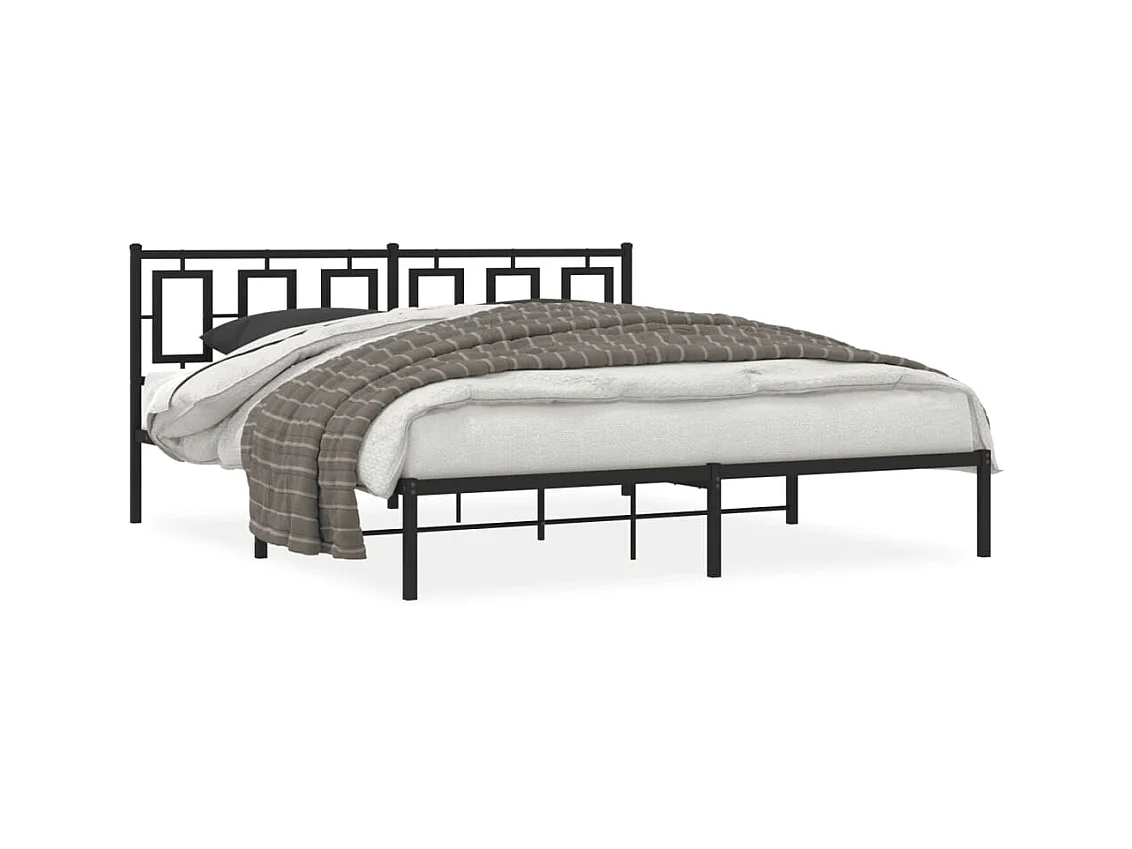 Lit double métal + tête de lit noir 183x213 cm FR72280