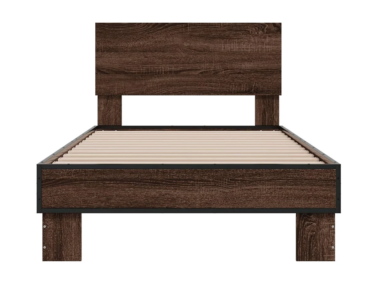 Bedframe bewerkt hout en metaal bruin eikenkleurig 90x190 cm BE385761
