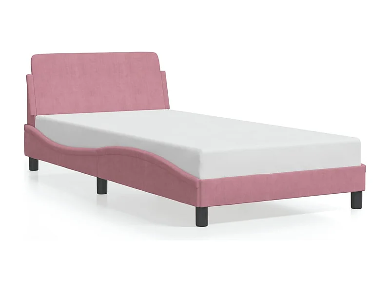 Lit simple + tête de lit Rose 100x200 cm Velours FR13622