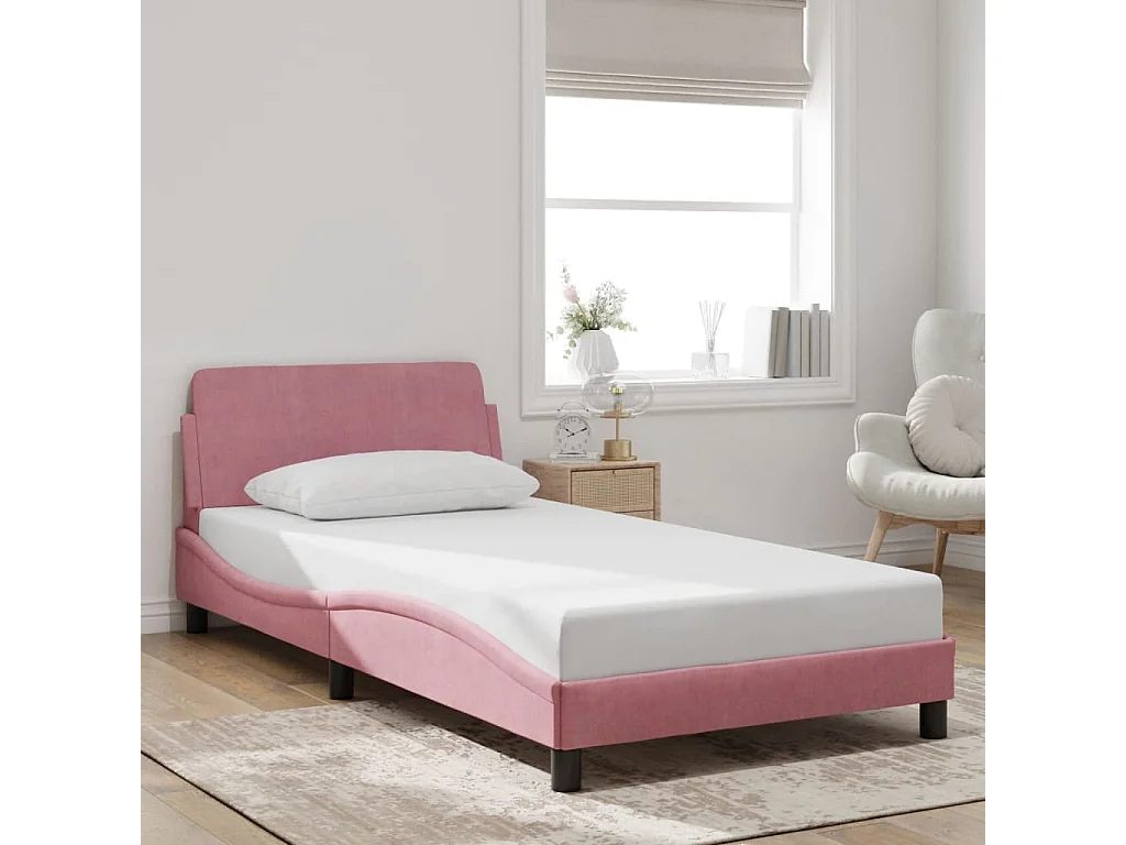 Cama c/ cabeceira 100x200 cm veludo rosa PT459667