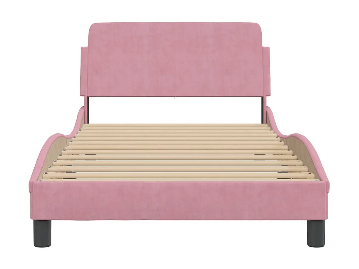 Cama c/ cabeceira 100x200 cm veludo rosa PT459667