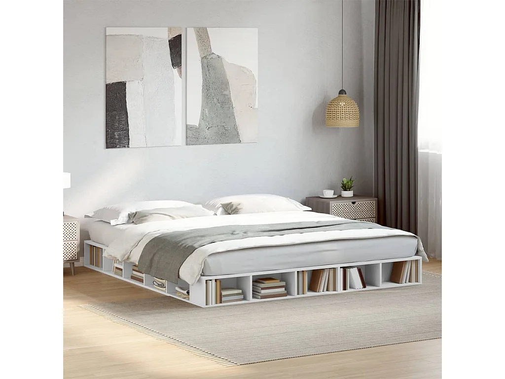 Bedframe bewerkt hout wit 180x200 cm BE332641