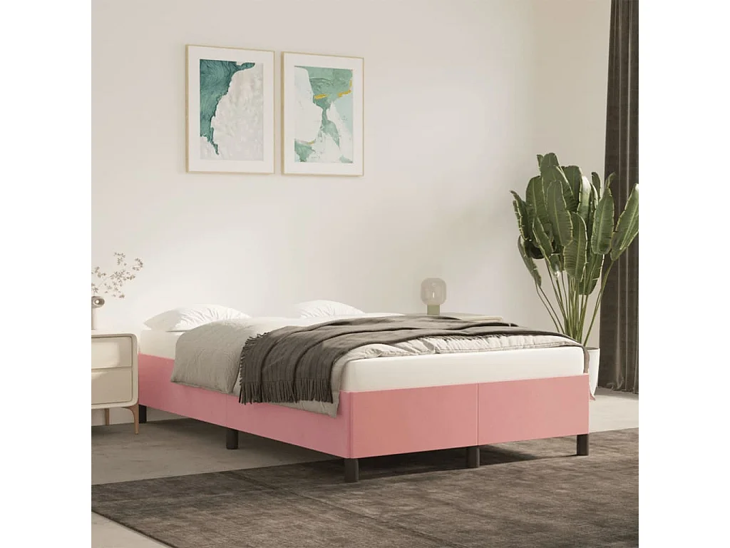 Cama matrimonial- 120x190 cm terciopelo rosa ES974525