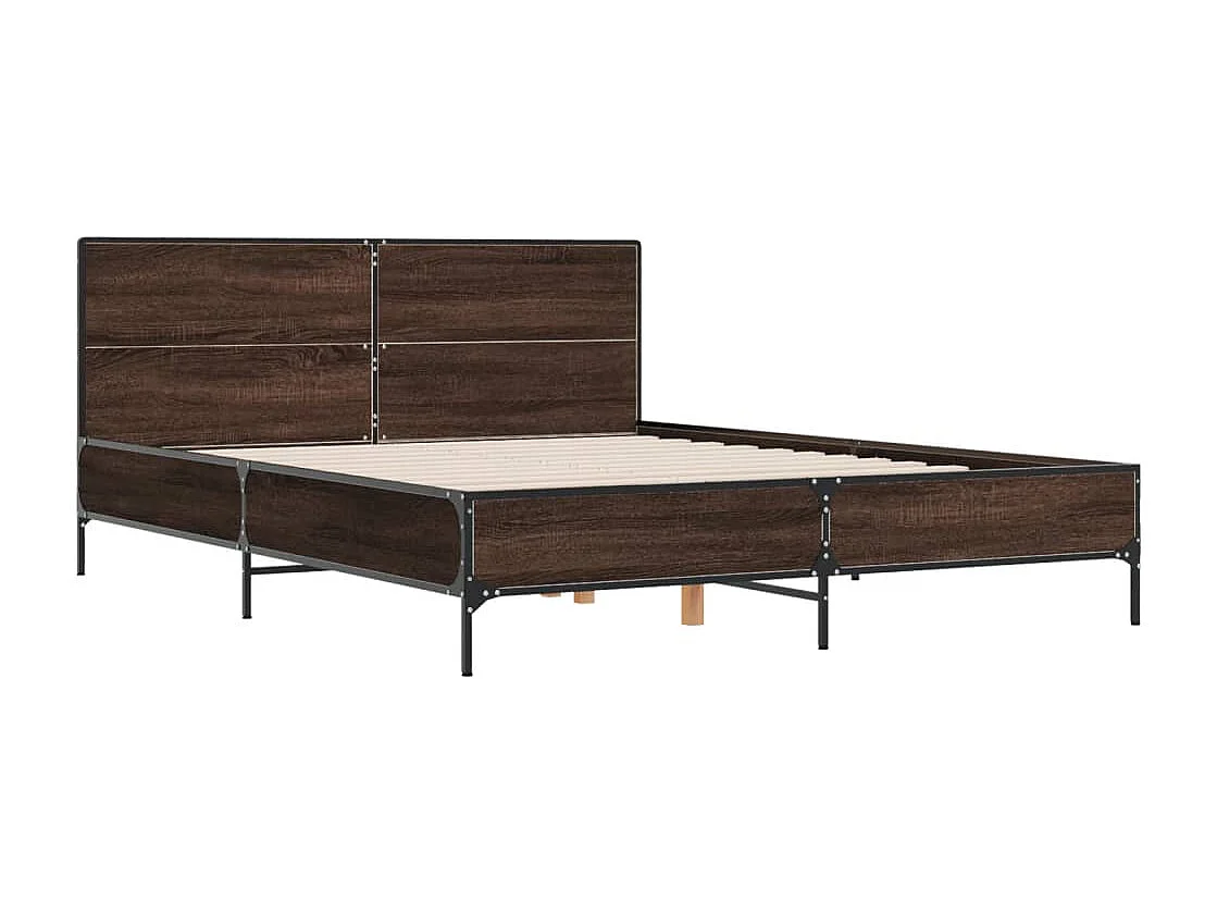 Cama 150x200 cm - madera ingeniería metal marrón roble ES788928