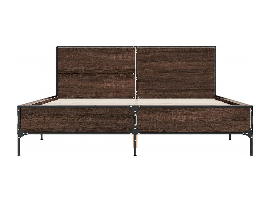 Cama 150x200 cm - madera ingeniería metal marrón roble ES788928