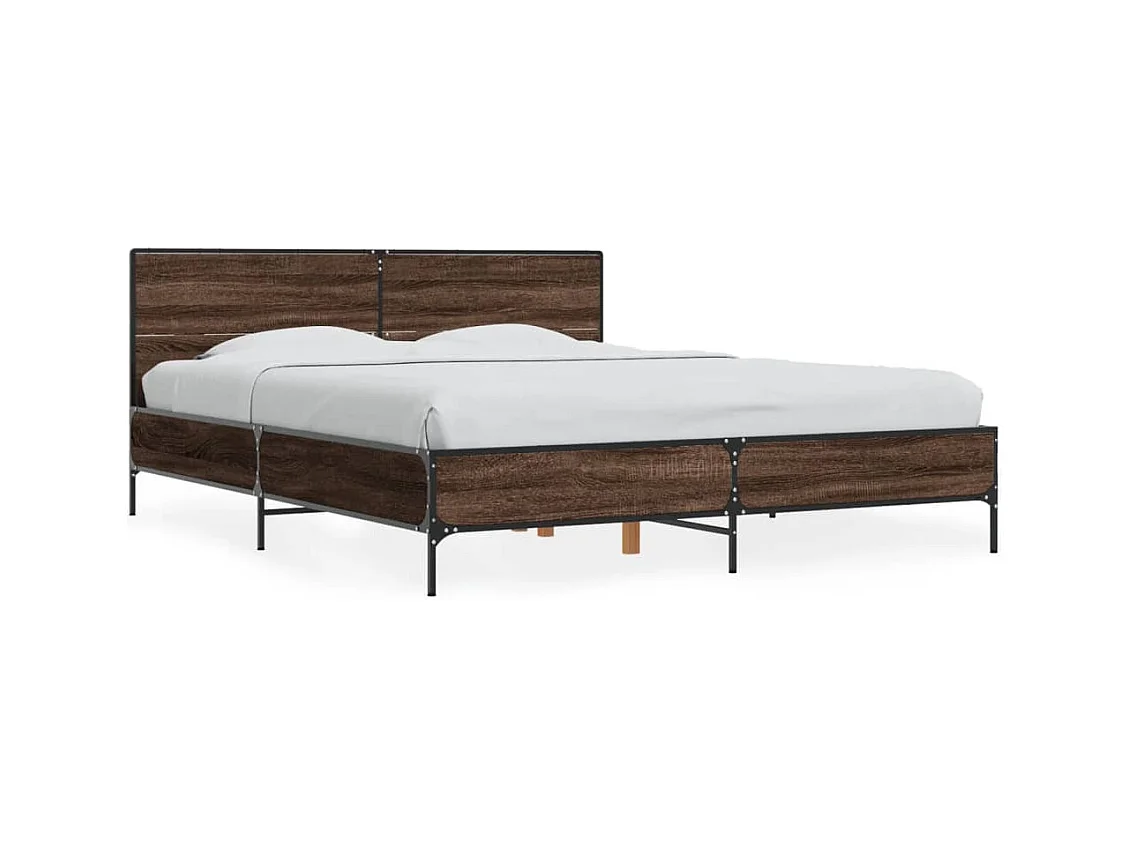 Lit double chêne marron 150x200 cm bois d'ingénierie et métal FR54211