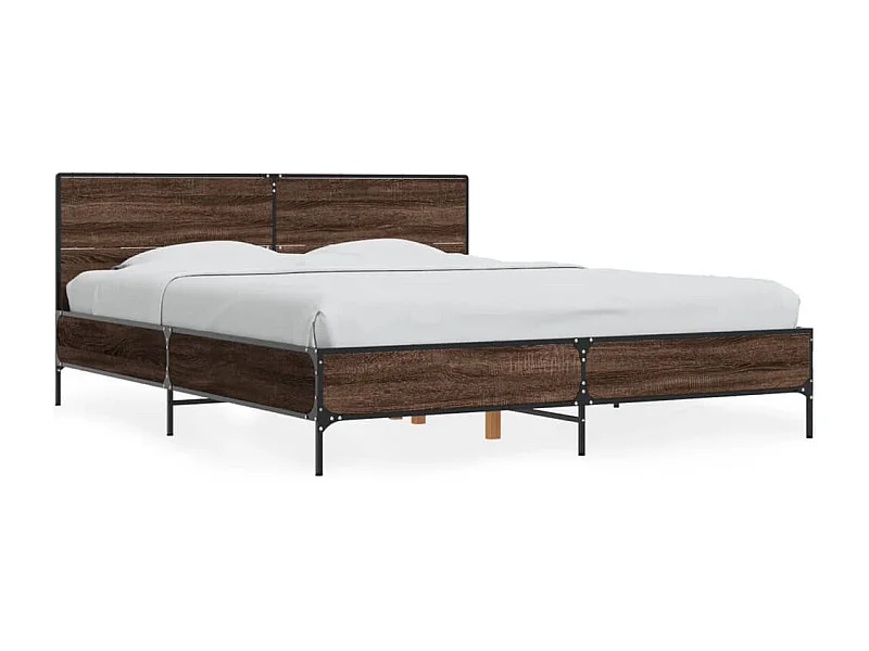 Lit double chêne marron 150x200 cm bois d'ingénierie et métal FR54211