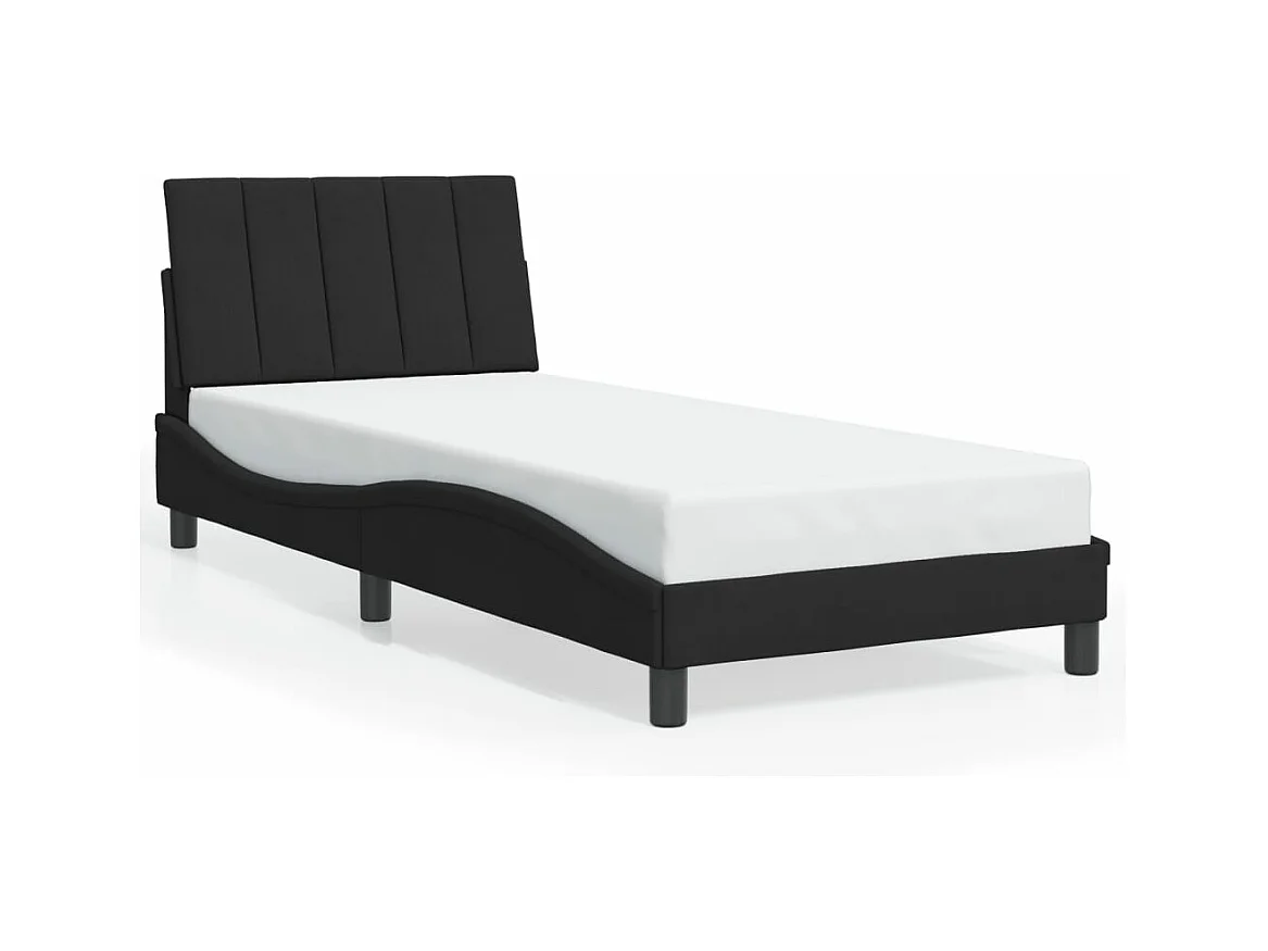 Lit simple + tête de lit Noir 90x200 cm Velours FR67790