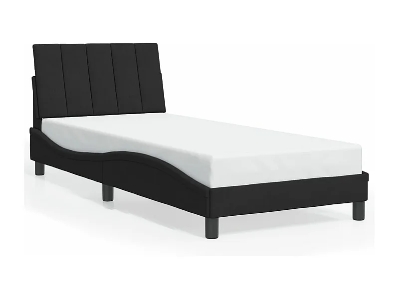 Cama individual- 90x200 cm con cabecero de terciopelo negro ES615485