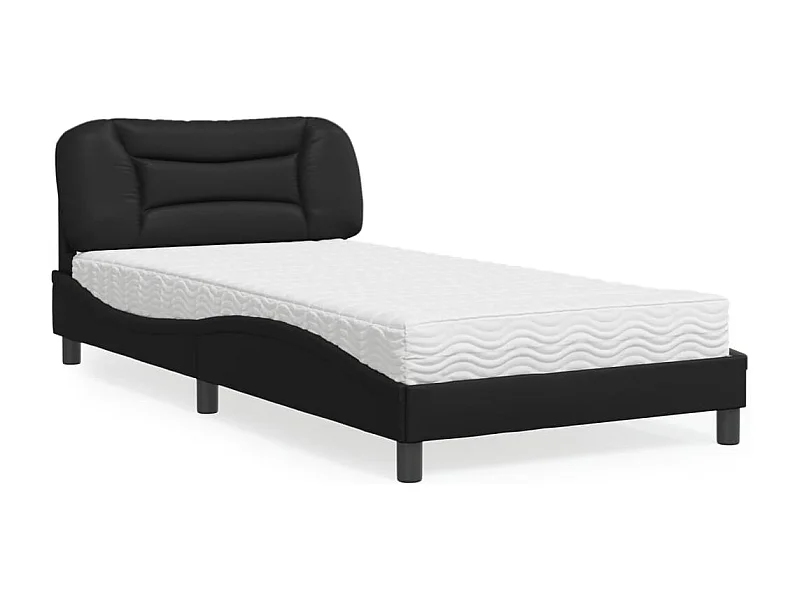 Lit adulte + matelas noir 100x200 cm similicuir FR74173
