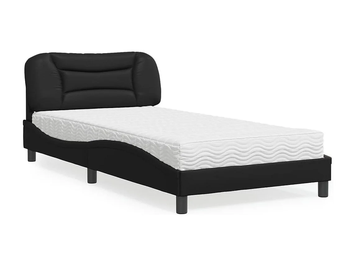 Lit adulte + matelas noir 100x200 cm similicuir FR74173