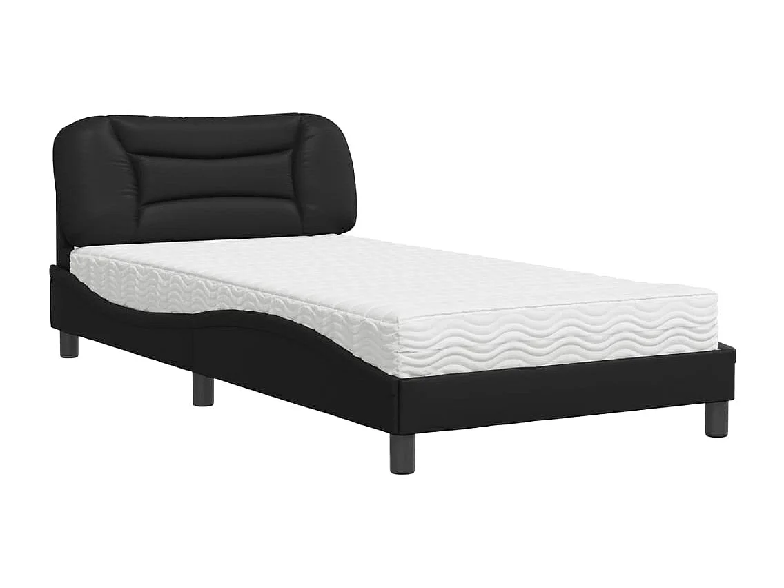 Lit adulte + matelas noir 100x200 cm similicuir FR74173