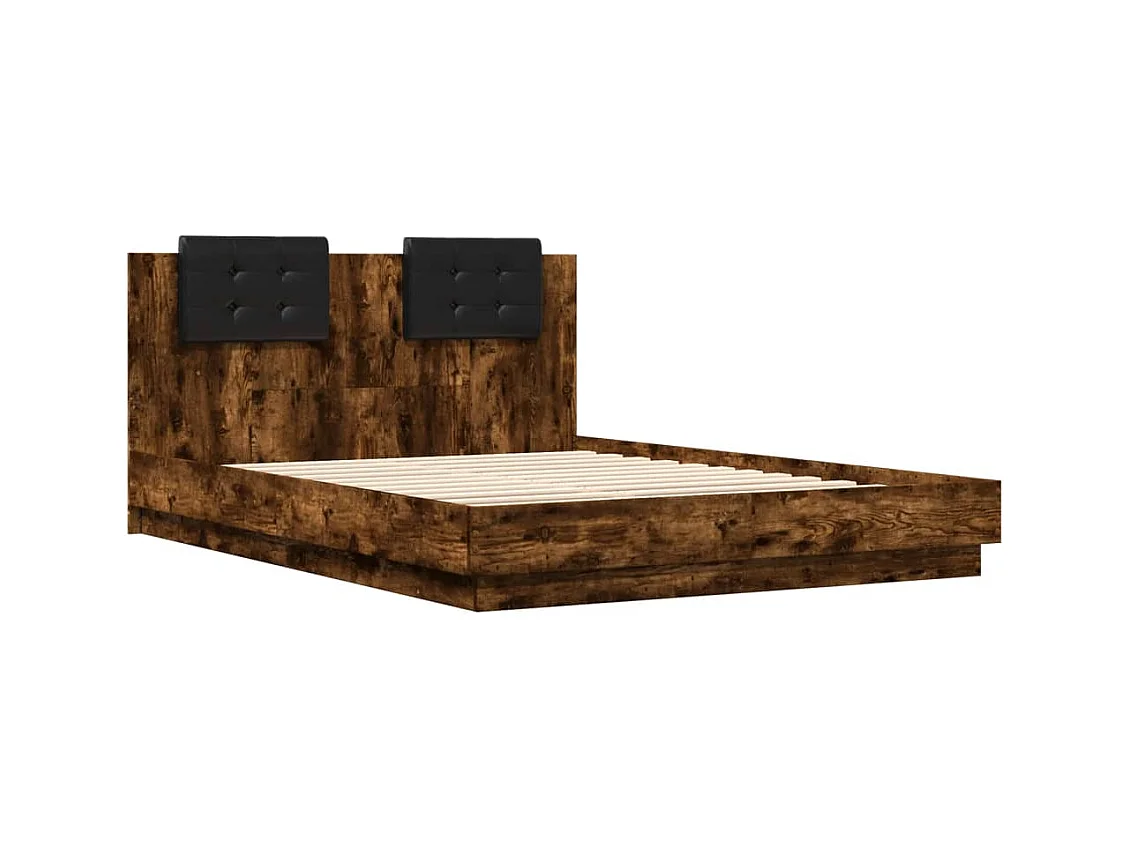 Lit double tête de lit et lumières LED chêne fumé 140x200 cm FR33311