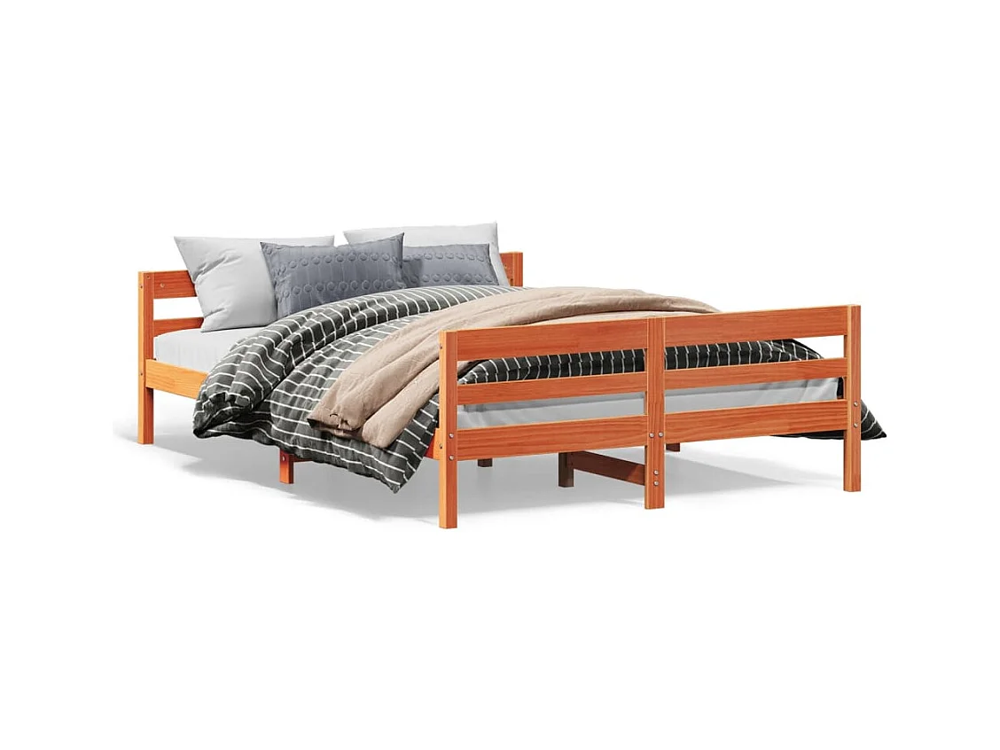 Lit double et tête de lit cire marron 120x200 cm bois de pin FR32174