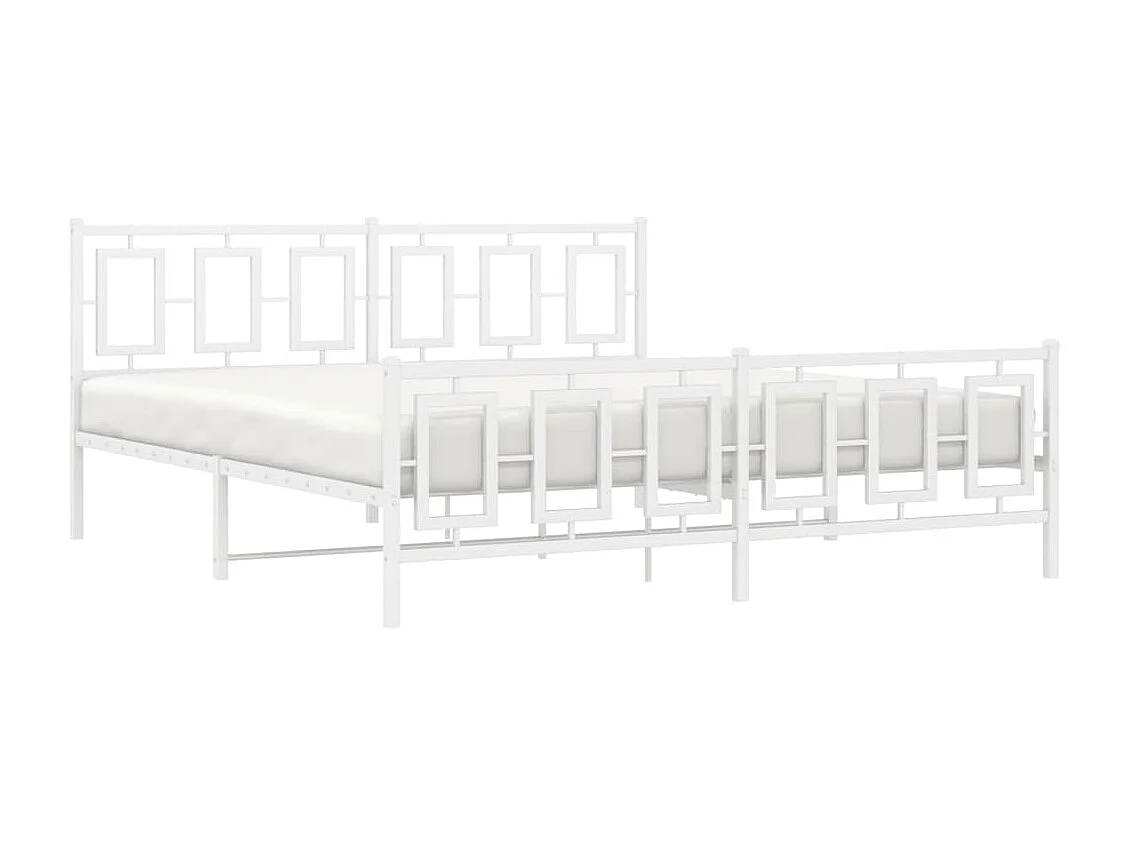 Lit double métal + tête de lit/pied de lit blanc 183x213cm FR37556