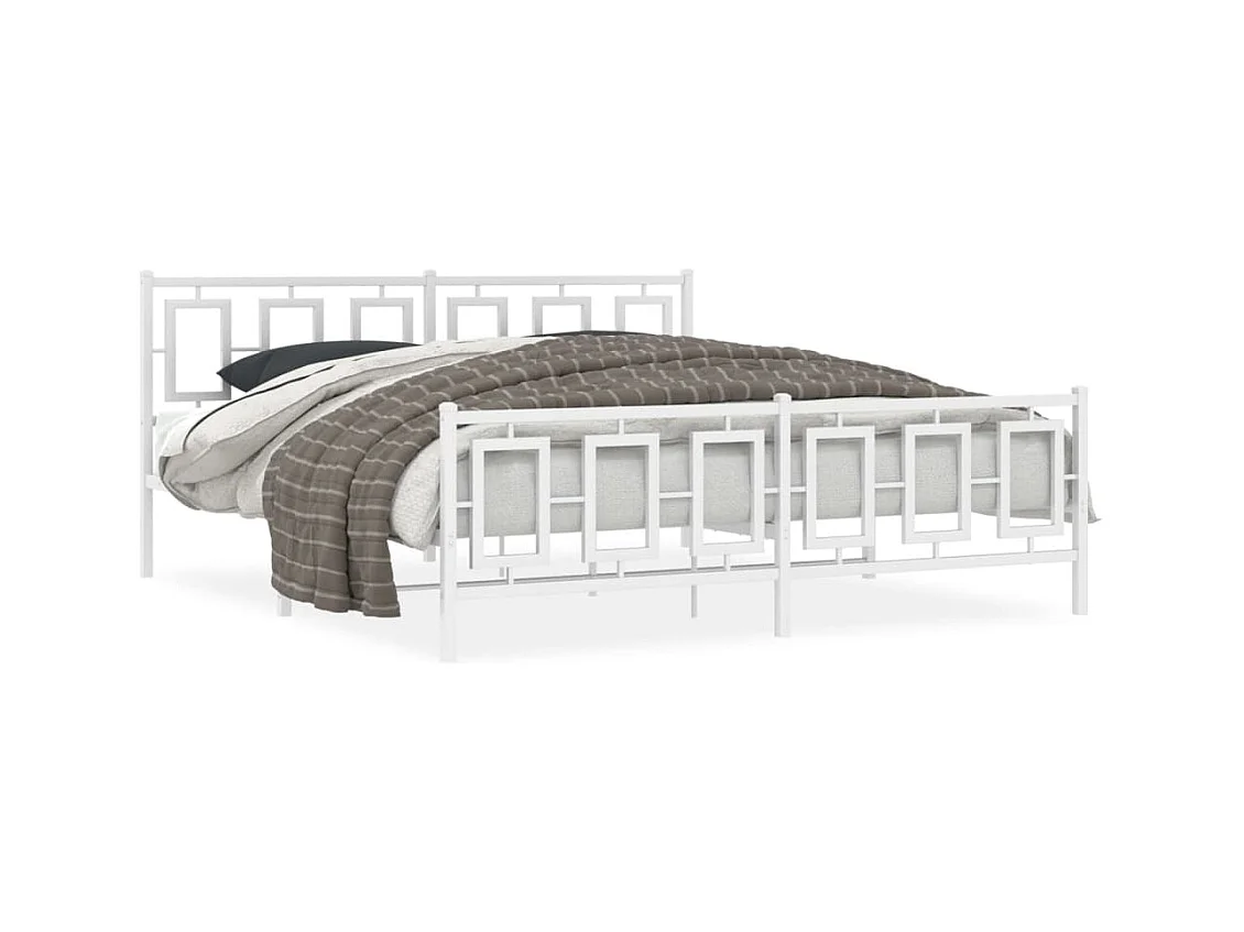 Cama com cabeceira e pés 183x213 cm metal branco PT893346