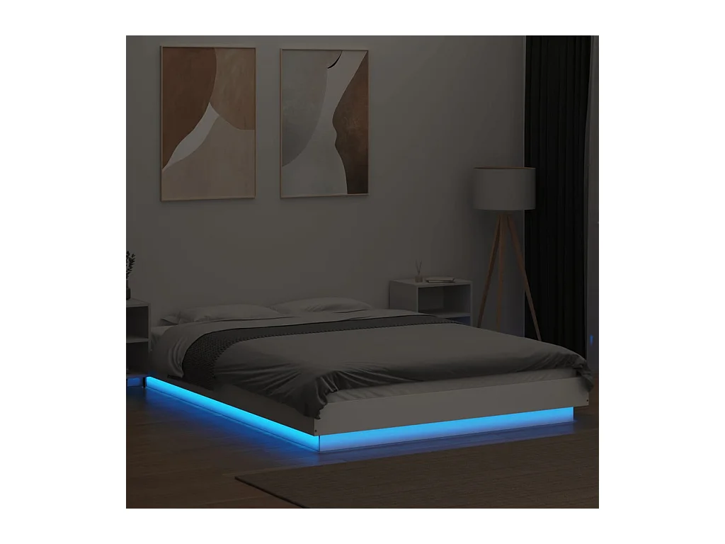 Cama matrimonial- 120x200 cm con LED madera ingeniería blanco ES348099
