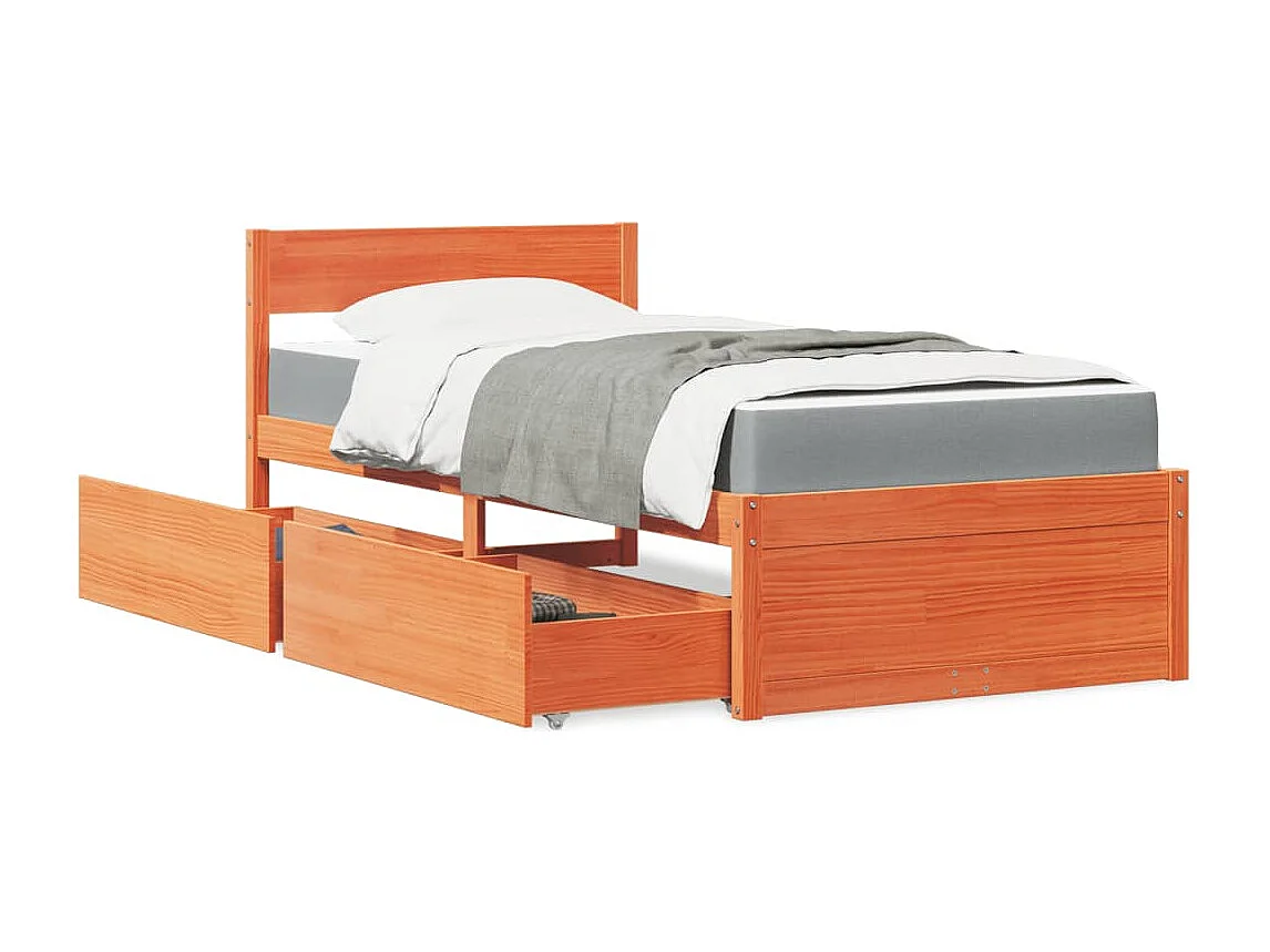 Cama com gavetas e colchão 90x190 cm pinho maciço castanho-mel PT541878
