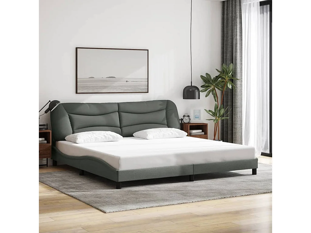 Lit double + tête de lit Gris foncé 200x200 cm Tissu FR94943