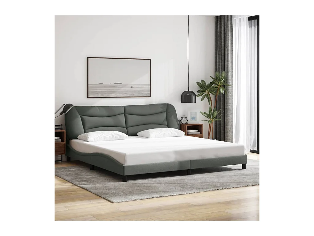 Bedframe met hoofdbord stof donkergrijs 200x200 cm BE601903