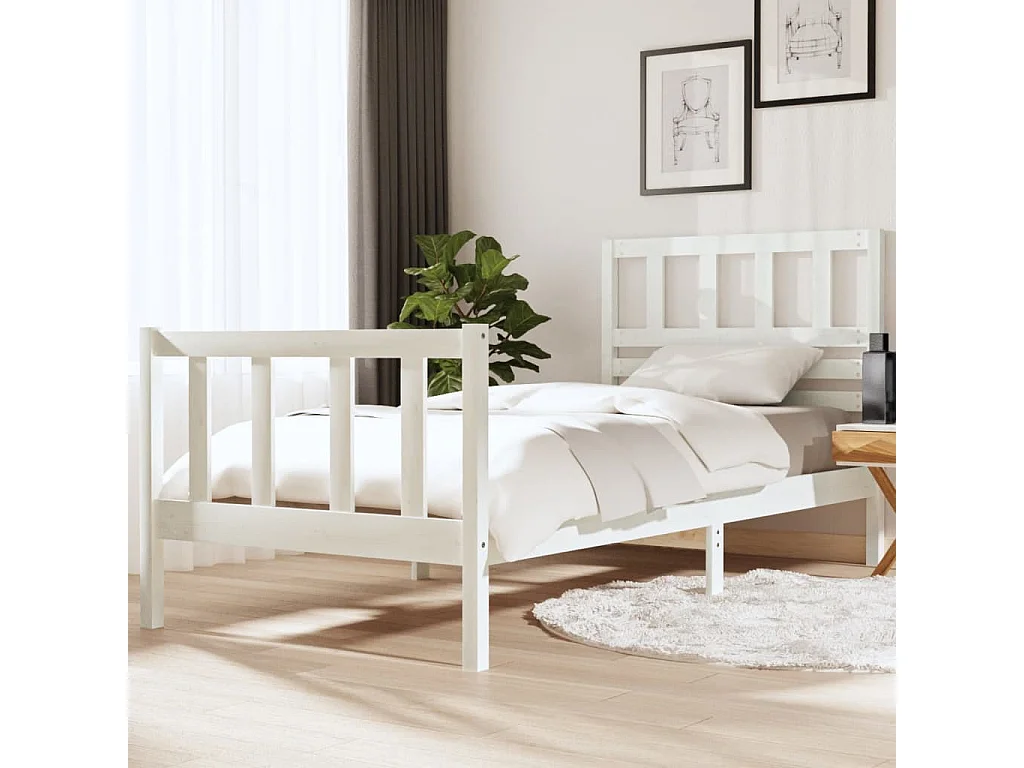 Lit simple Blanc 90x190 cm Simple Bois massif FR16970