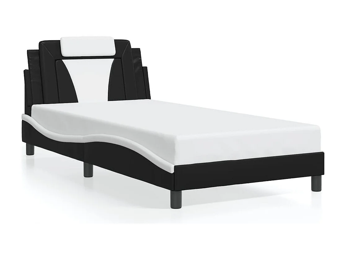 Bedframe met hoofdbord kunstleer zwart en wit 100x200 cm BE904967