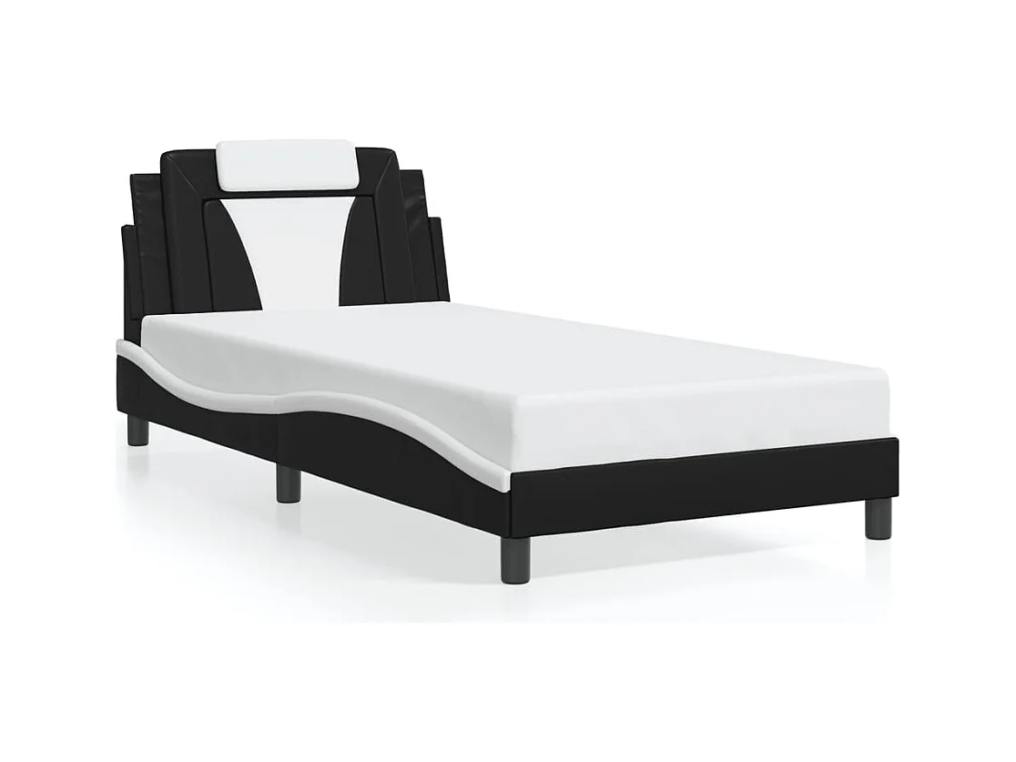 Lit simple et tête de lit noir et blanc 100x200 cm similicuir FR81812