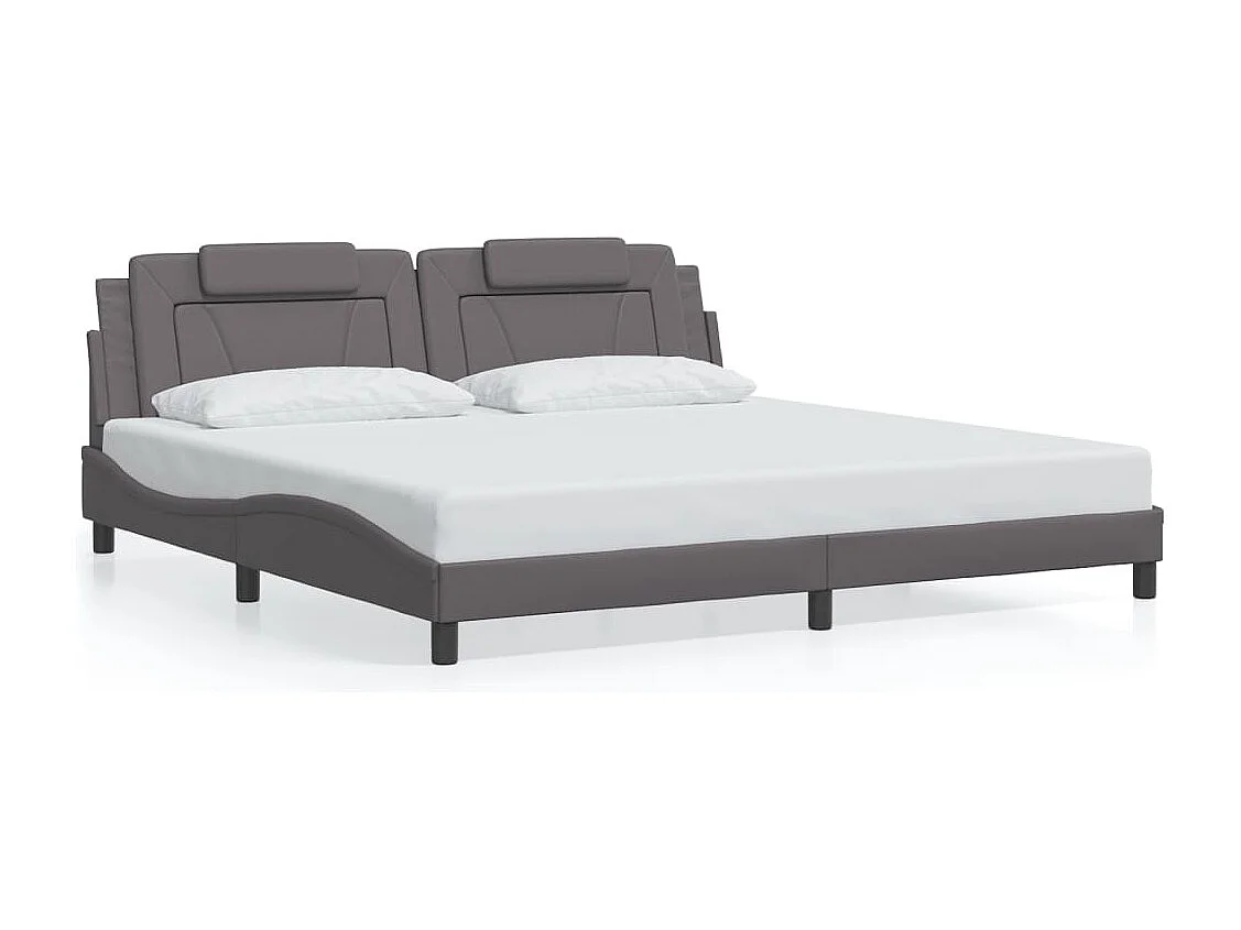 Cama matrimonial- 200x200 cm con cabecero cuero sintético gris ES732828