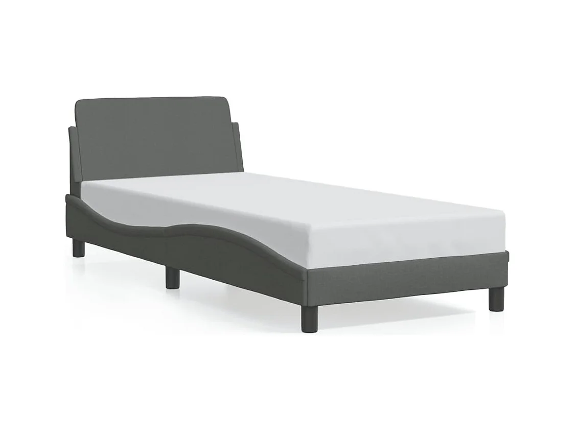 Lit simple + tête de lit Gris foncé 90x190 cm Tissu FR22502