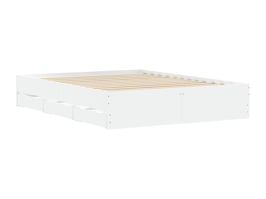 Lit double avec tiroirs blanc 140x200 cm bois d'ingénierie FR50255