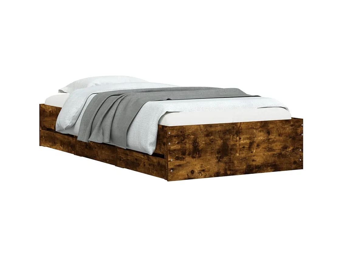 Cama 90x200 cm con cajones madera de ingeniería roble ahumado ES332889