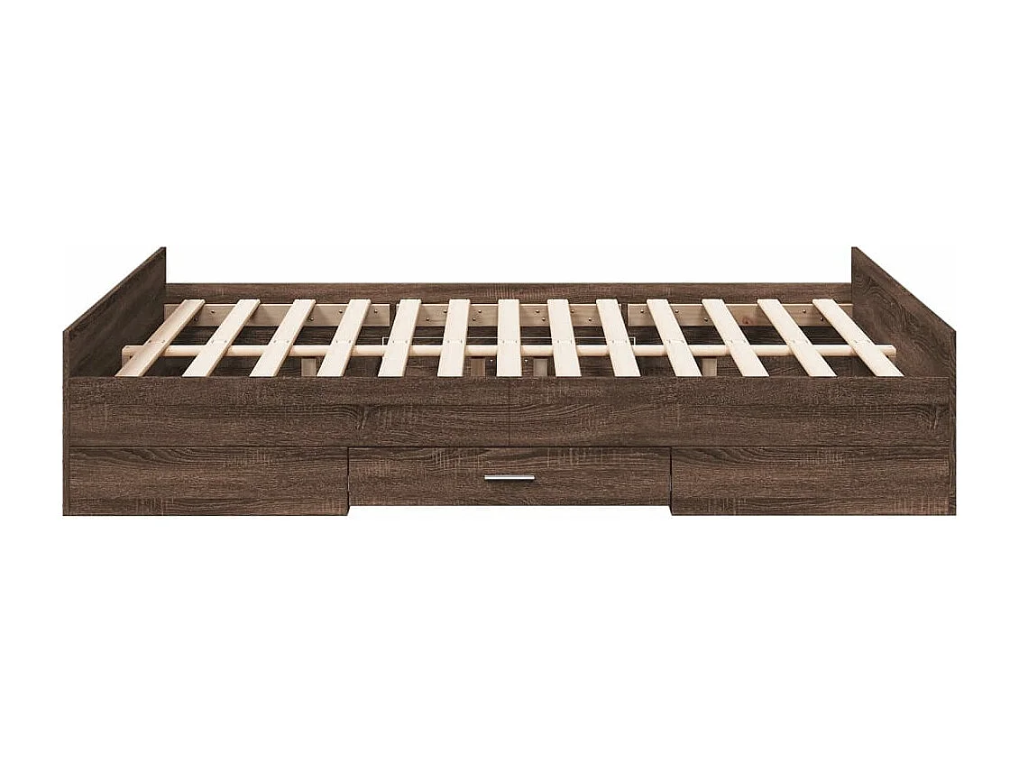 Lit double à tiroirs chêne brun 135x190 cm bois d'ingénierie FR66396