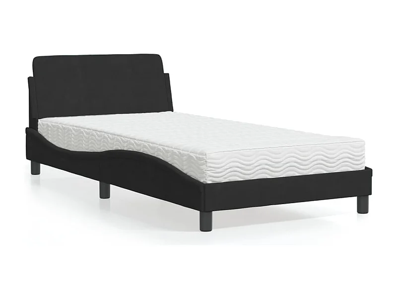 Cama 100x200 cm con colchón terciopelo negro ES792715