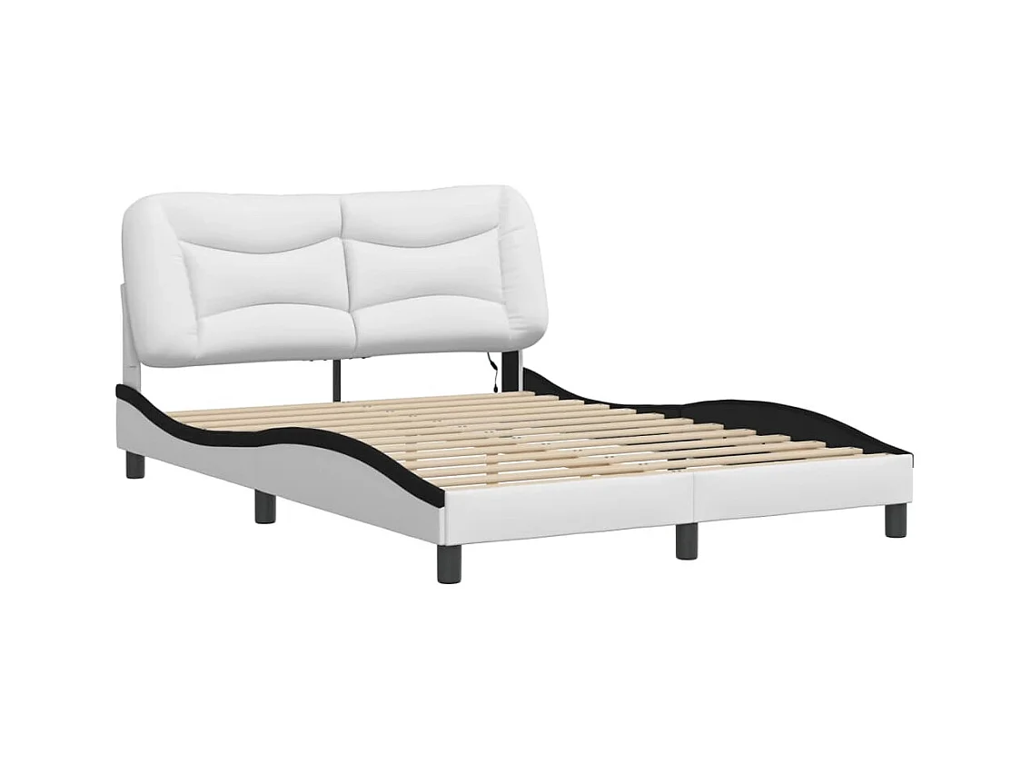 Bedframe met LED-verlichting kunstleer wit en zwart 140x200 cm BE715783