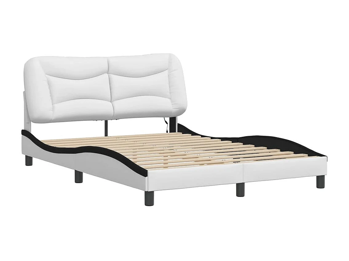 Cama 140x200 cm - con LED cuero sintético blanco negro ES117794