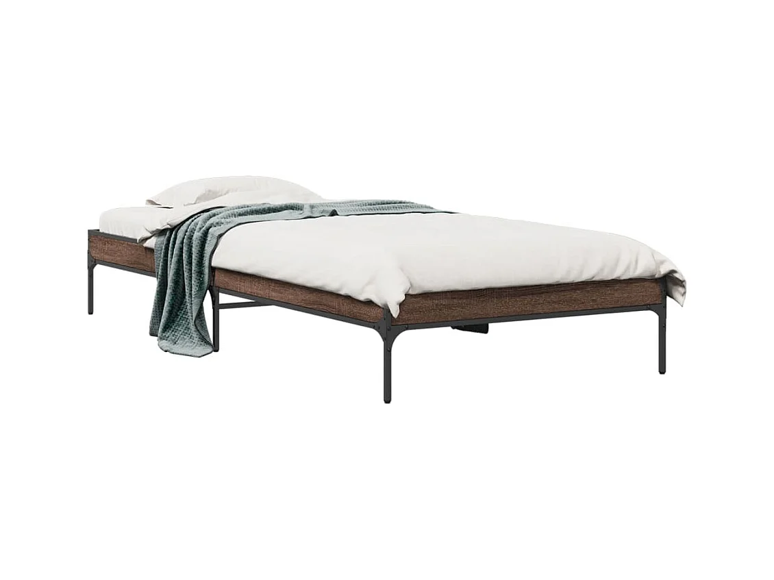 Bedframe bewerkt hout en metaal bruin eikenkleurig 90x200 cm BE810412