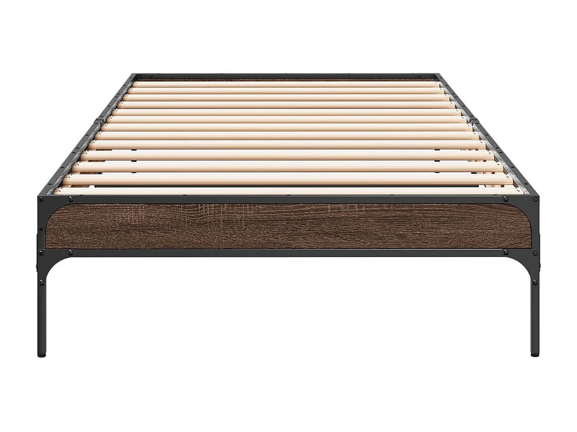 Lit simple chêne marron 90x200 cm bois d'ingénierie et métal FR79007