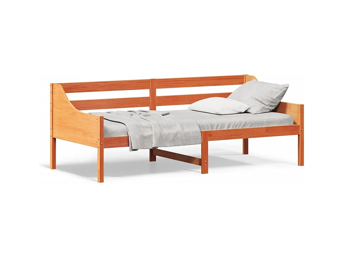 Sofá cama de madera maciza de pino marrón cera 100x200 cm ES543104