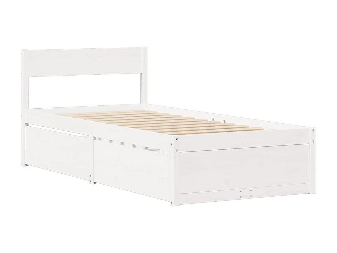 Lit simple avec tiroirs blanc 90x190 cm bois pin massif FR54359