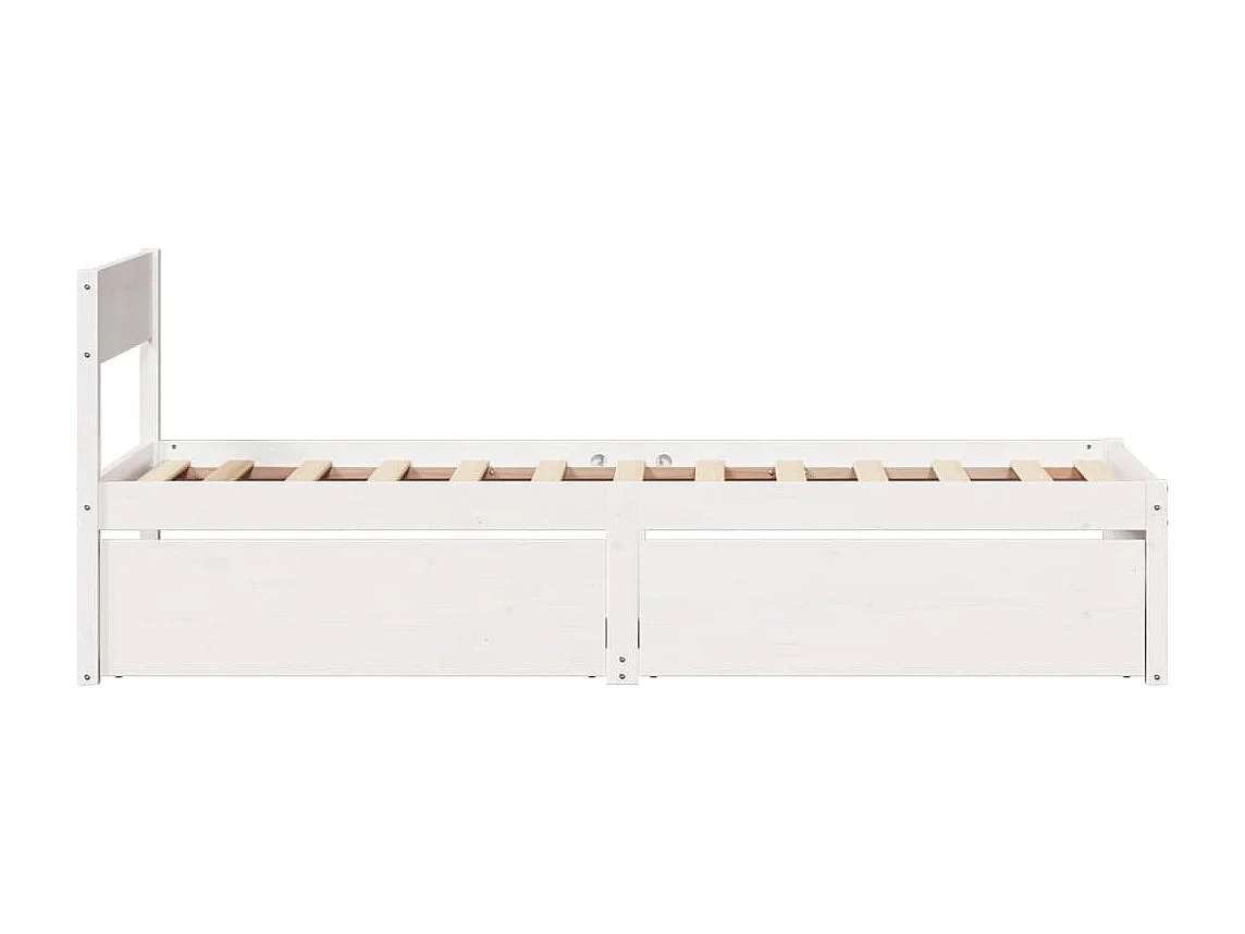 Lit simple avec tiroirs blanc 90x190 cm bois pin massif FR54359